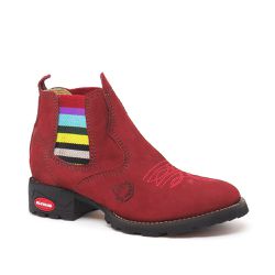 Botina Infantil Couro Nobuck Bordo Com Elastico Colorido - Silverado Botas - 308... - SILVERADO BOTAS