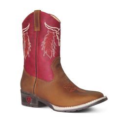 Bota Texana Infantil Couro Fóssil Croissant e Fóssil Vermelho - Silverado Botas ... - SILVERADO BOTAS