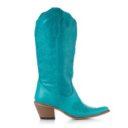 Bota Texana Feminina Couro Fossil Azul Turquesa Bordados Azul - Silverado Botas ... - SILVERADO BOTAS