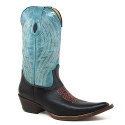 Bota Texana Masculina Couro Floater Preto e Fossil Azul Turqueza- Silverado Bota... - SILVERADO BOTAS