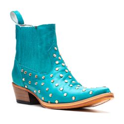 Botina Masculina Couro Dallas Azul Turqesa Com Strass - Silverado Botas - 2871 -... - SILVERADO BOTAS