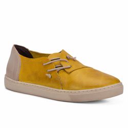 Tenis Confortavel Em Couro Amarelo Com Elastico Of... - SIMPRONA