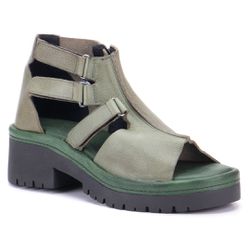 Sandália Leticia Verde Militar com Velcro, Zíper P... - SIMPRONA