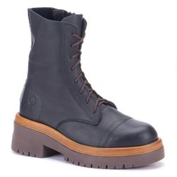 Bota Tais Cano Alto Em Couro Preto com Sola Alta C... - SIMPRONA