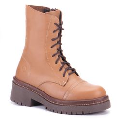 Bota Tais Cano Alto Em Couro Bege com Sola Alta Ca... - SIMPRONA