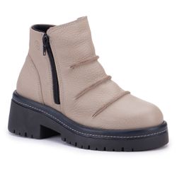 Bota Tatun Off White com Zíper Preto e Sola Alta P... - SIMPRONA