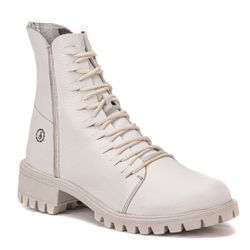 Bota Alicia Em Couro Graxo Off White Com Sola de B... - SIMPRONA