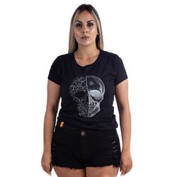 Camiseta Baby Look em Algodão Penteado - Skyfeet Skull Silver - SKYFEET