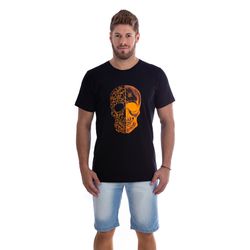 Camiseta em Algodão Penteado Estampada – Skyfeet Caveira Laranja Neon - SKYFEET