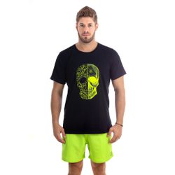 Camiseta em Algodão Penteado Estampada – Skyfeet Caveira Verde Neon - SKYFEET