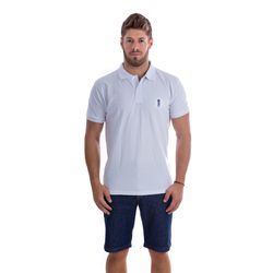 Camisa Polo Branco P.A. Bordado Azul Marinho - SKYFEET