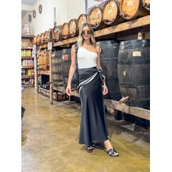 Saia Cetim Midi Preta - S. MARIM STORE