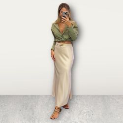 Saia Cetim Midi Creme - S. MARIM STORE