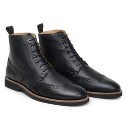 Bota Oxford Brogue Veneza Couro Preto - SOPRAFFINO