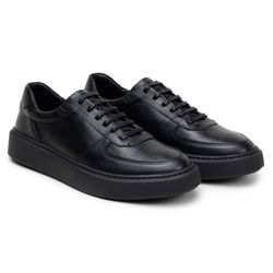 Tênis Casual Comfort Stepper Boston Couro Preto - SOPRAFFINO
