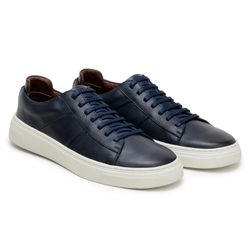 Tênis Casual Comfort Stepper Denver Couro Marinho - SOPRAFFINO
