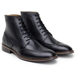 Bota Masculina Paris Brogue Couro Preto - SOPRAFFINO