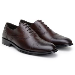 Sapato Masculino Oxford Brogue Couro Chocolate - SOPRAFFINO