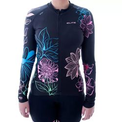 Camisa Manga Longa Elite Preto Florido Colorido -... - Station Bike