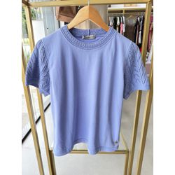 Blusa Algodão Detalhe Trico Azul Pastel - 12136 - STILOMOR