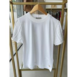 Blusa Algodão Detalhe Trico Branca - 27998 - STILOMOR