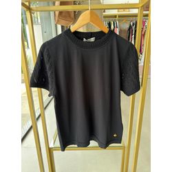 Blusa Algodão Detalhe Trico Preta - 28003 - STILOMOR