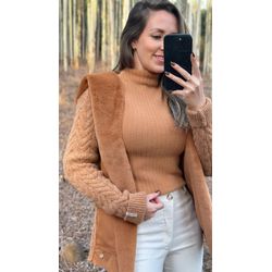 Blusa Malha Canelada Fio Pluma Caramelo - 23243 - STILOMOR