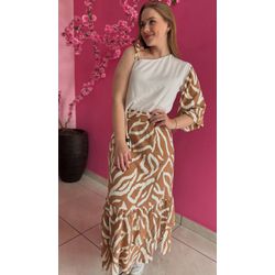 Saia Longa Viscolinho Animal Print - Caramelo - 25... - STILOMOR