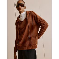 Blusa Em Malha Com Capuz e Bolsos Frontais Caramel... - STILOMOR