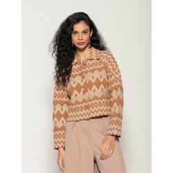 Casaco com Padronagem Geométrica e Botões Forrados... - STILOMOR