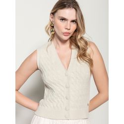 Colete em Fio Pluma c/ Tecimento em Tranças Biamar... - STILOMOR