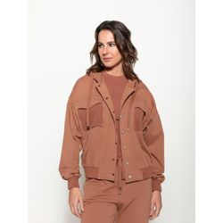 Jaqueta Moletom Detalhe Canelado Biamar - Mocha Mo... - STILOMOR