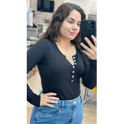 Blusa Canelada Preta Petenatti - 22074 - STILOMOR