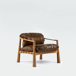 Poltrona Rios Couro Natural Com Puff -Moora Mobíli... - Studio Arqcasa