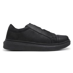 Tênis Guitte Elástico X Preto Sola Preta Couro Leg... - SENHOR DOS CALÇADOS