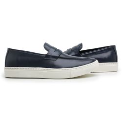 Sapato Loafer Guitte Gravata Azul Marinho Couro Le... - SENHOR DOS CALÇADOS