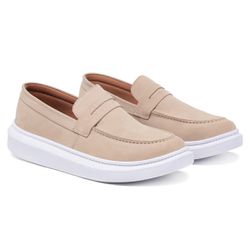 Sapato Loafer Guitte Slip On Bege Couro Legítimo C... - SENHOR DOS CALÇADOS