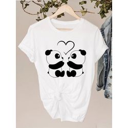 Camiseta Estampada Frente Casal Urso Panda Coração... - Atacado Leandrinho