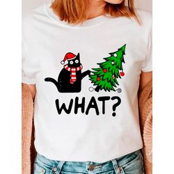 Camiseta Estampada Frente Gatinho Preto Natal What... - Atacado Leandrinho