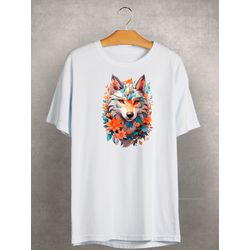 Camiseta Estampada Frente Lobo Colorido Aquarela -... - Atacado Leandrinho