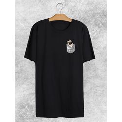 Camiseta Preta Estampa Frente Cachorro Pug no Bols... - Atacado Leandrinho