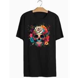 Camiseta Preta Estampa Frente Caveira Mexicana Flo... - Atacado Leandrinho