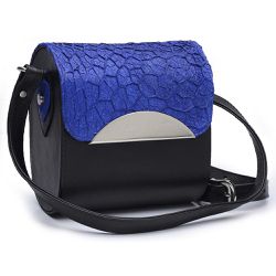 Bolsa Com Detalhe em Couro de Retículo Bovino Azul - Taia 