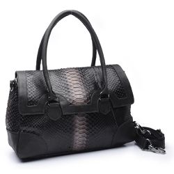 Bolsa em Couro de Cobra (Python reticulatus) Preto... - Taia 