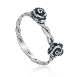 Anel Duas Rosas (flores) com Aro Torcido em Prata ... - Tarciana Joias