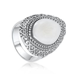 Anel Indiano com Resina Branco em Prata 925 - TA94... - Tarciana Joias