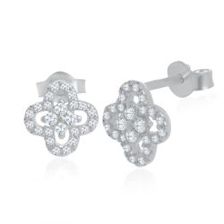 Brinco Flor com Pedras Zircônias em Prata 925 - B2... - Tarciana Joias