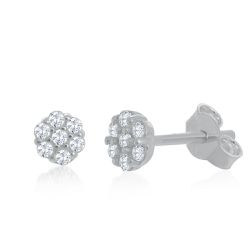 Brinco Flor Pequena Zircônias em Prata 925 - B220 - Tarciana Joias