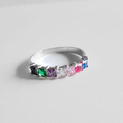 Anel Aparador Carrê com Zircônia Ciganinha Colorid... - Tarciana Joias