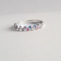 Anel Flores Zig Zag com Zircônias Coloridas Prata ... - Tarciana Joias